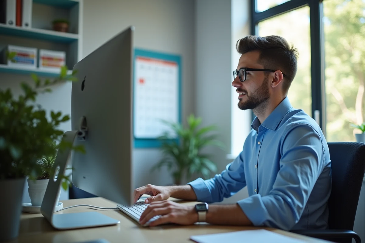 Jeune coordinateur informatique travaillant sur son ordinateur