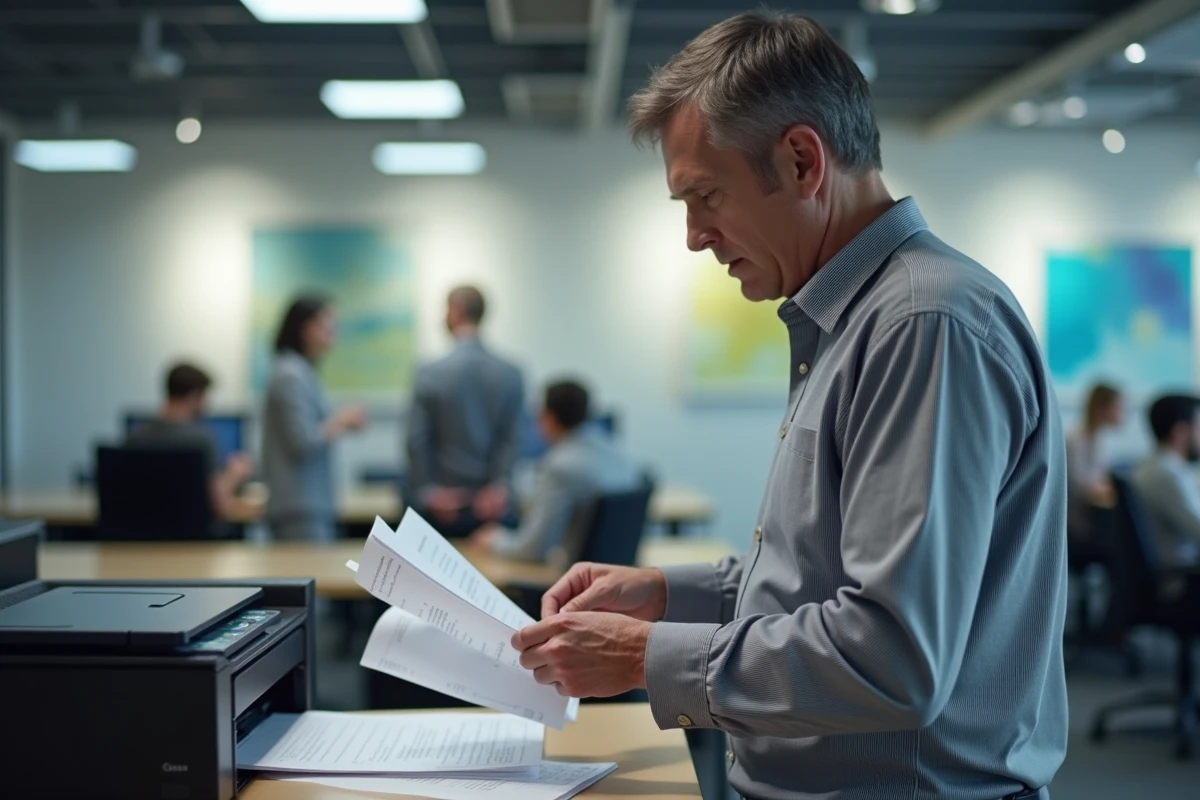 Homme vérifiant des documents sortant d