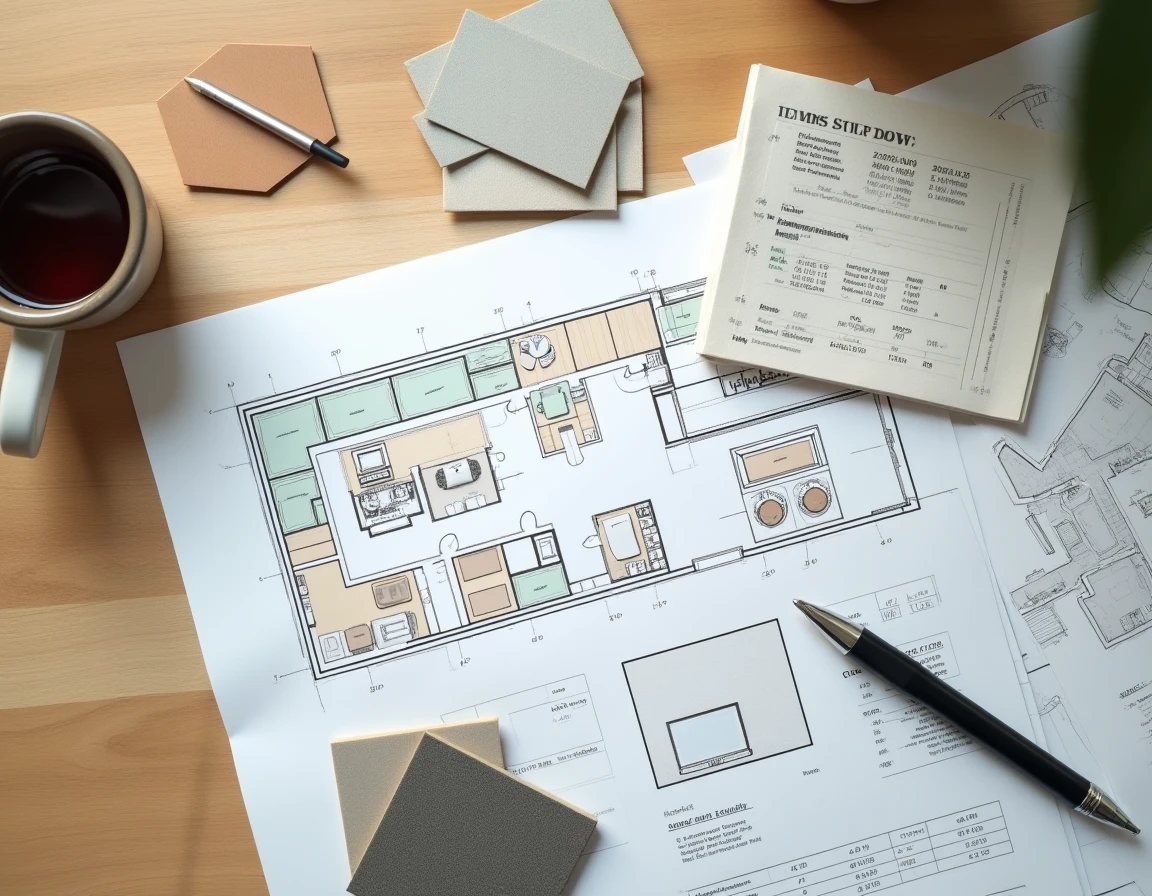 Plan d'aménagement et budget détaillé pour la rénovation d'une cuisine de 10m2 avec échantillons de matériaux